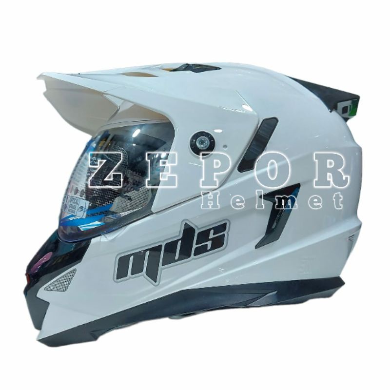 Helm MDS SUPER PRO Solid Putih Double Visor Semi Cross Original SNI DOT