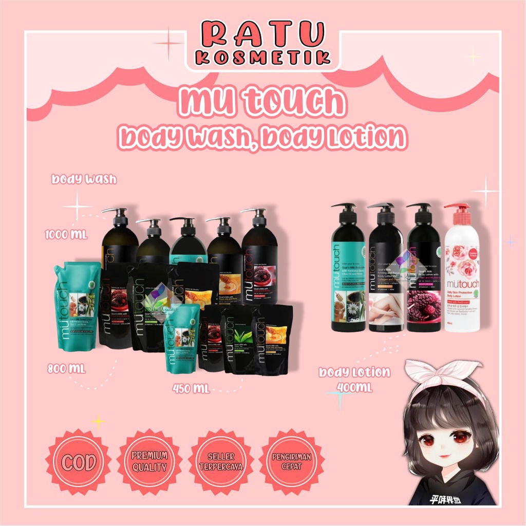 ❤ RATU ❤ MuTouch Goat's Milk Shower Cream 1000ml | 800ml | 450ml | Body Lotion White 400ml | Body Serum Spray 95ml | Mu Touch