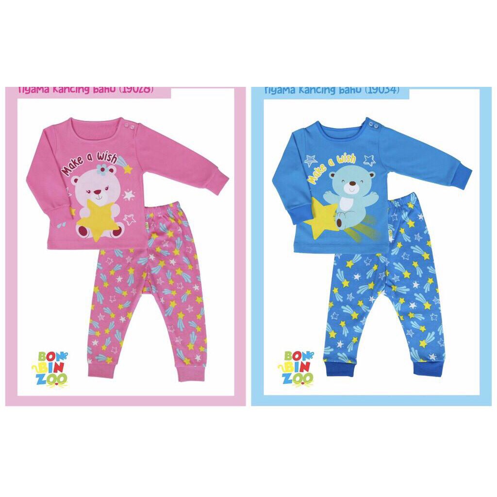 Bonbinzoo Setelan piyama anak panjang mix POLOS MOTIF SNI 0-12 Bulan setelan baju anak / baju bayi