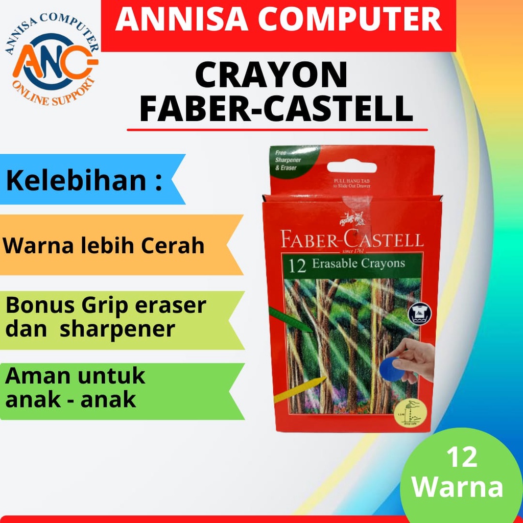 

Crayons Faber-Castell Erasable 12 Colour / Bonus Penghapus + Serutan