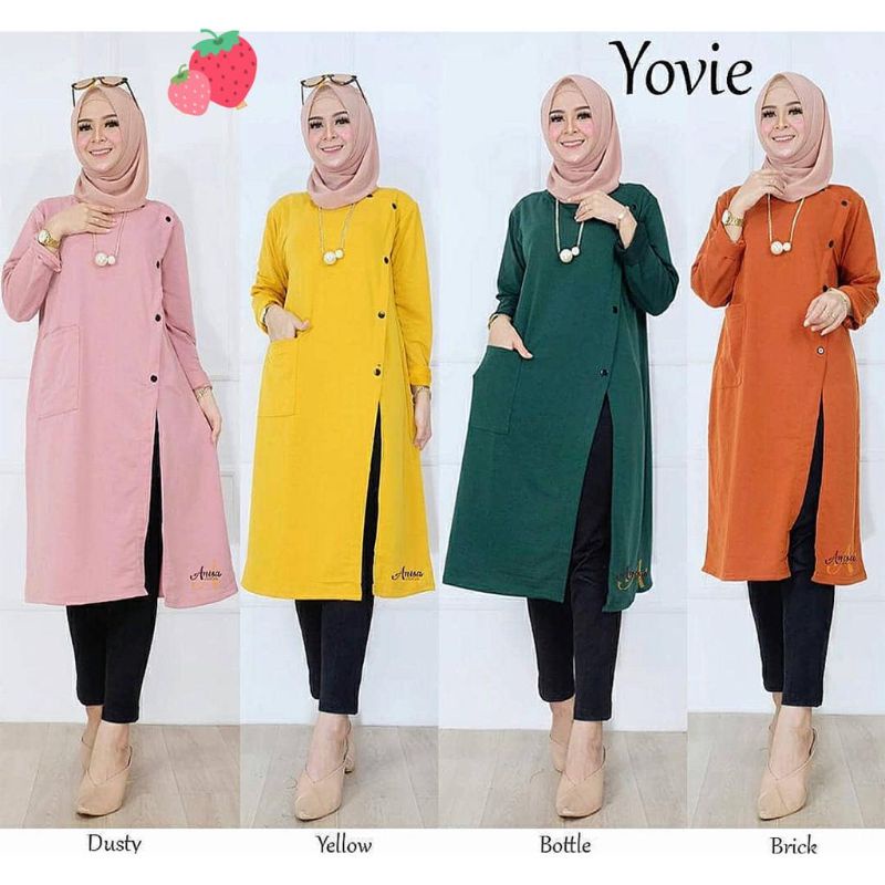 AM - MENIRA Tunik Wanita Belah Depan Kaos Babyterry Spandex / R.1 - 182-5226