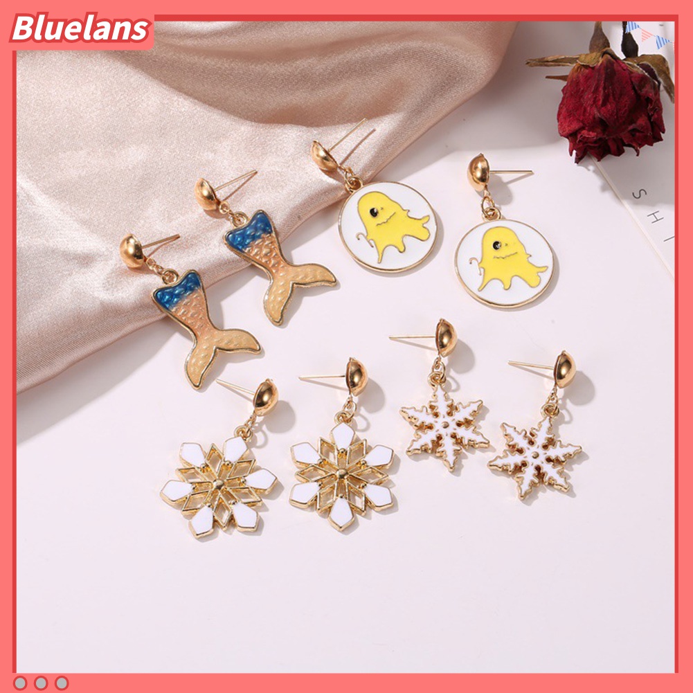 Anting Stud Liontin Pohon Natal Snowflake Labu Untuk Wanita