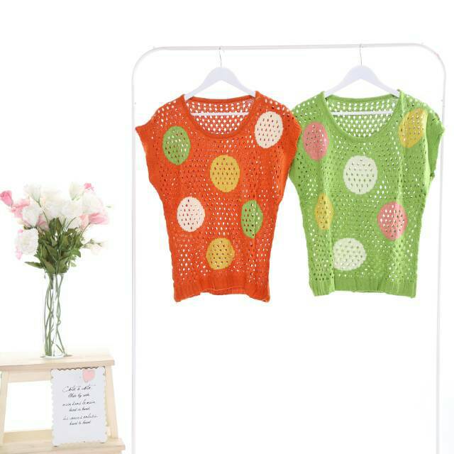 2002-Polkadot Circle Cute Sweater Wanita Korea Kekinian