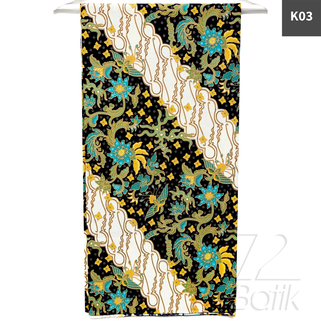 KAIN BATIK PREMIUM Bahan Katun Motif Kembang Parang Warna Hitam Putih Biru 726956 Cap 72 Jarik Jarit Samping Kebat Panjang Batik Katun Modern Premium Bahan Seragam Batik Pernikahan Kantor Keluarga Murah Kamen Jadi Batik Bali Lembaran