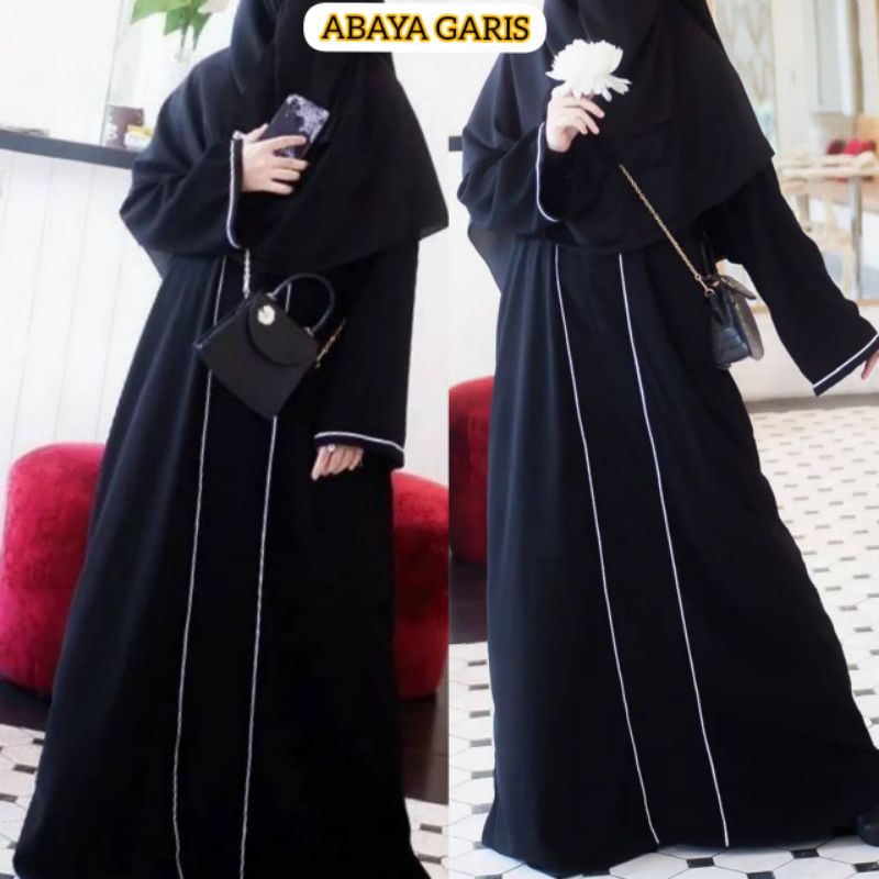 Alkhatib Collection Abaya Garis List garis Putih Bahan Jetblack Saudi Ready Busui