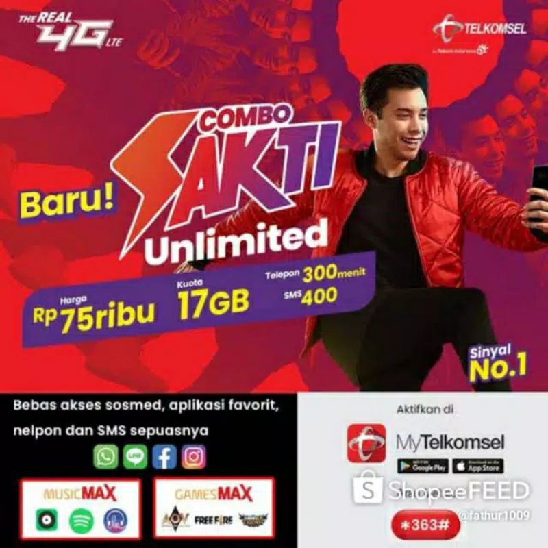 KARTU PERDANA TELKOMSEL  COMBO SAKTI 25 GB + UNLIMITED 30HARI