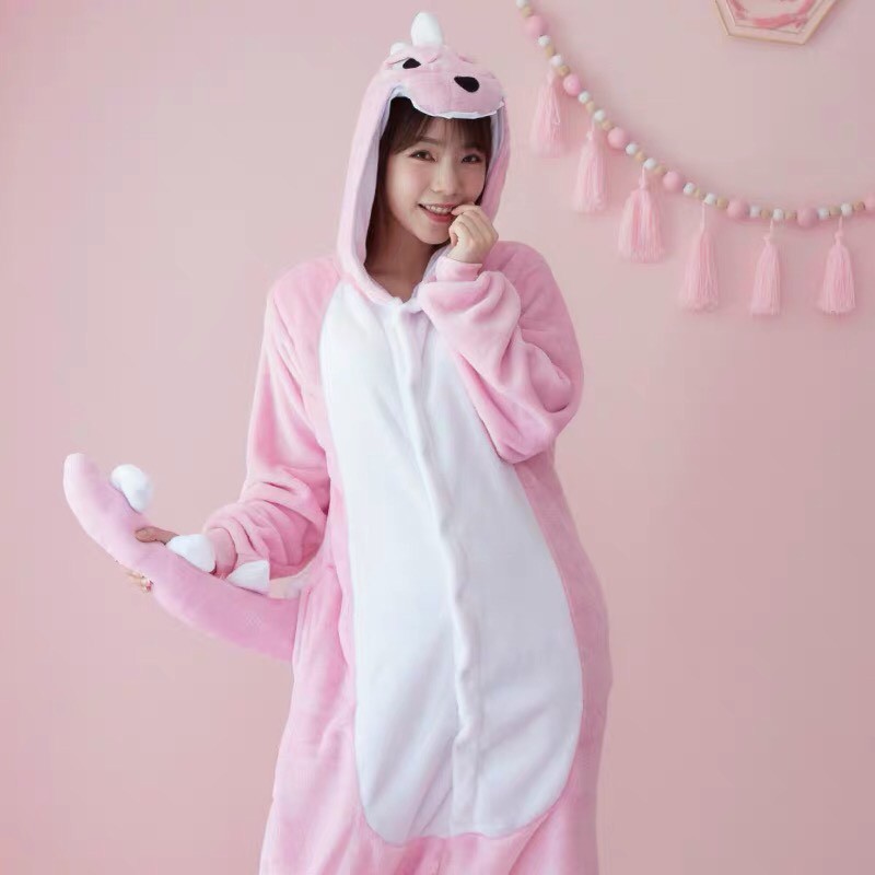 BAJU ONESIE DINOSAURUS DINO PINK PIYAMA KOSTUM COSPLAY