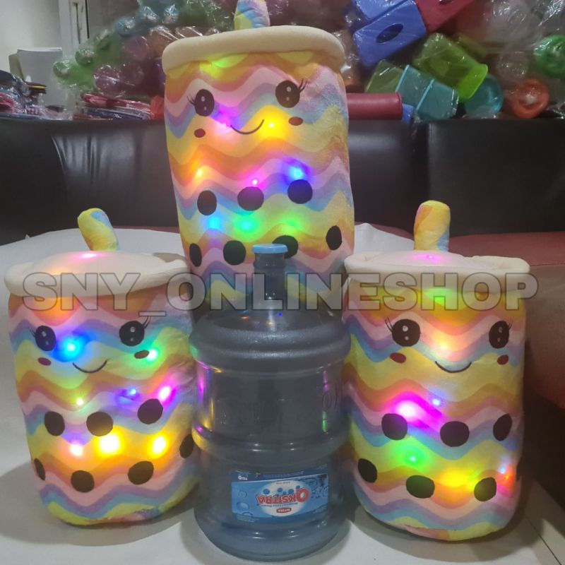 Boneka Boba / Minuman Boba / Bantal Boba Rainbow LED 3 Mode 55cm Jumbo