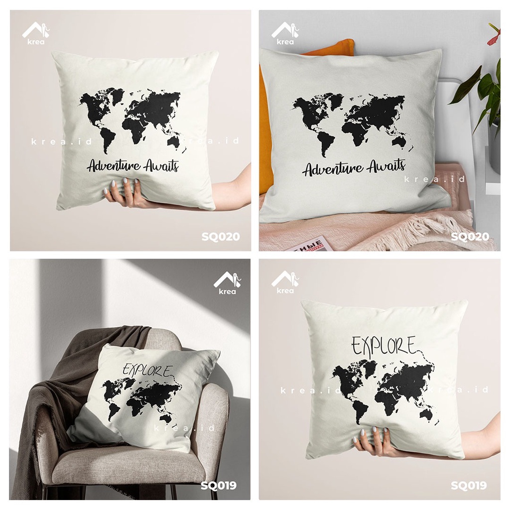 SARUNG BANTAL SOFA BLACU  QUOTE KATA KATA ADVENTURE &amp; EXPLORE