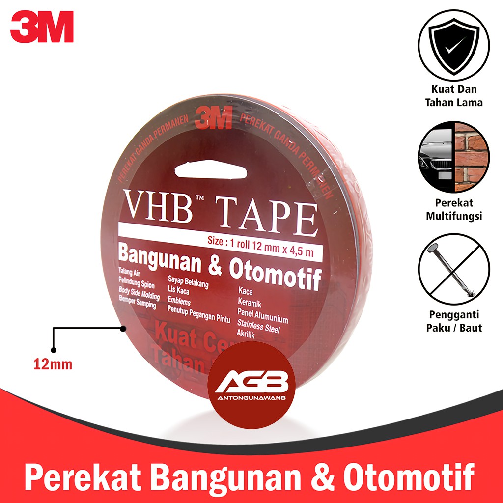 

Double Tape 3M VHB Tape 12mm x 4.5m Automotive and Building