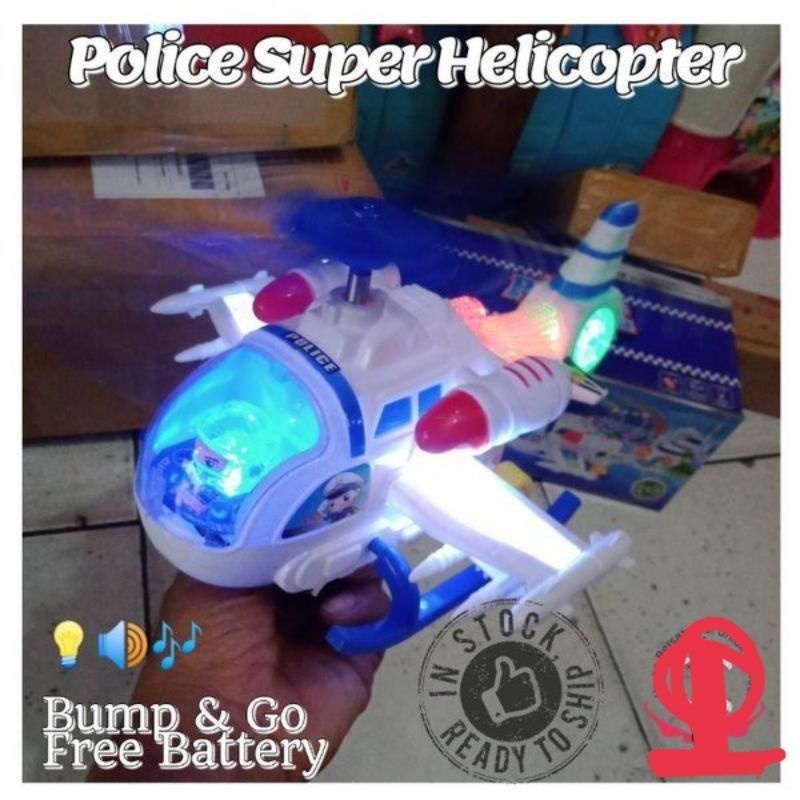 Free batrai Mainan anak helikopter super police nyala dan bersuara bump &amp; go