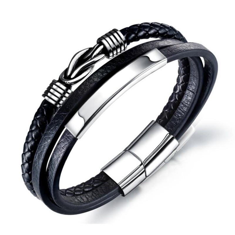 2022 Gelang Tangan Magnetik Bahan Kulit + Stainless Steel Warna Hitam / Coklat 18.5 / 22 / 20.5cm Untuk Pria