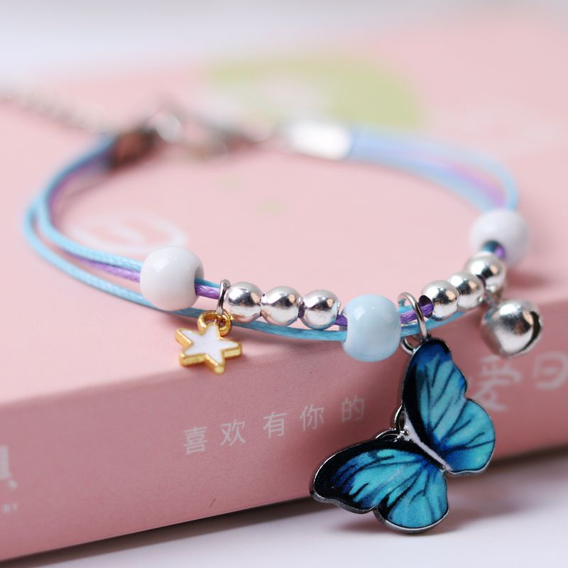 Gelang Tali Kepang Multilayer Adjustable Dengan Liontin Butterfly Gaya Retro Untuk Wanita