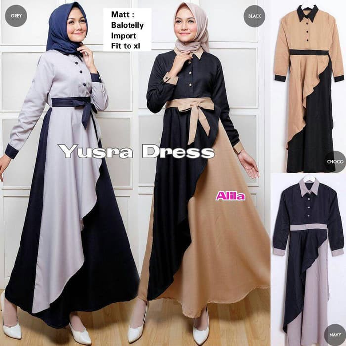 Baju Gamis Wanita Terbaru Dress Maxi Lengan Pendek Syari Vintage 2019 - GREY