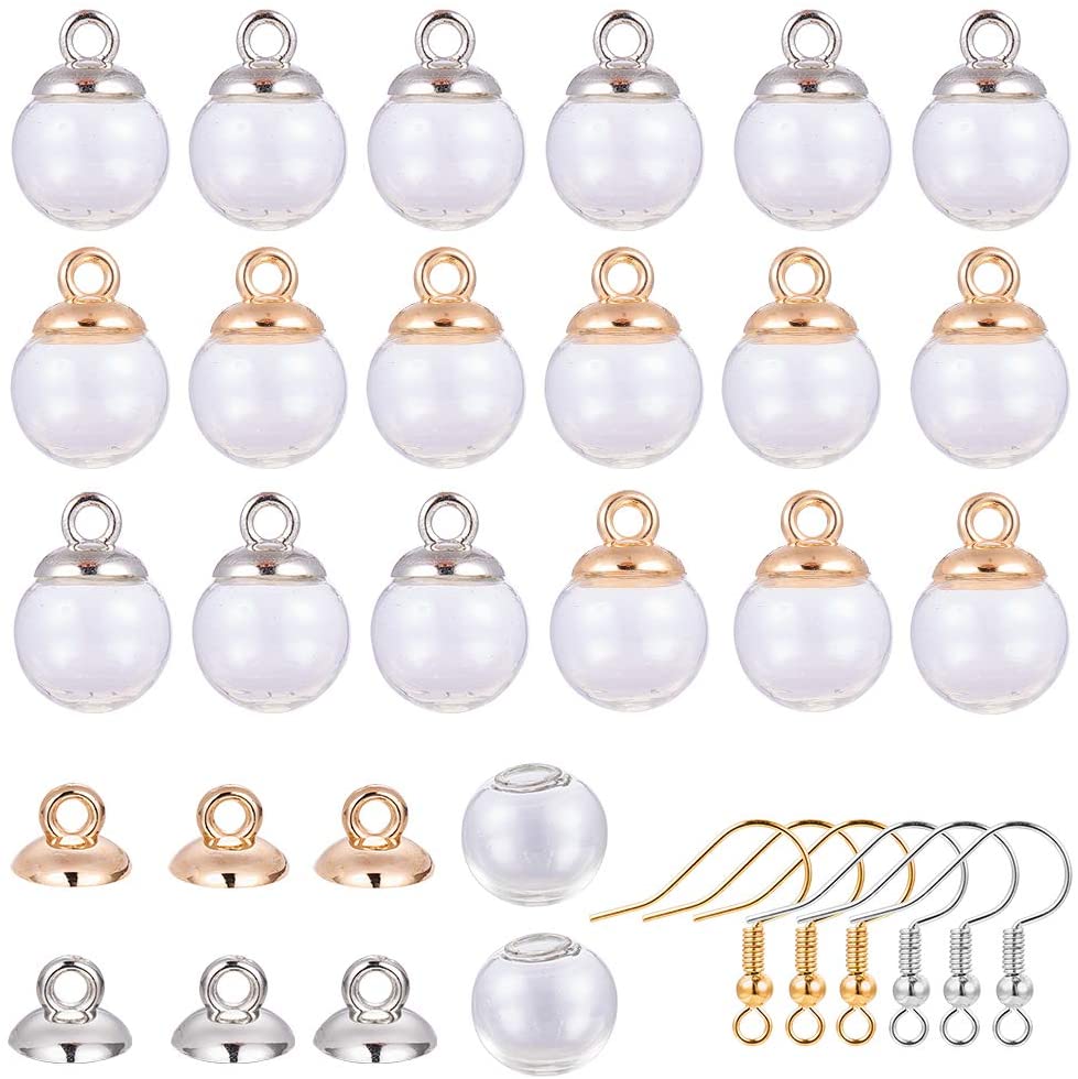 Benecreat14~100pcs 11~ 16mm Mini Kosong Bening Bola Dunia Kaca Botol Wish Glass Ball 40pcs Bail Cap Dan Kait Anting Untuk DIY Liontin Charms Stud Earring Making