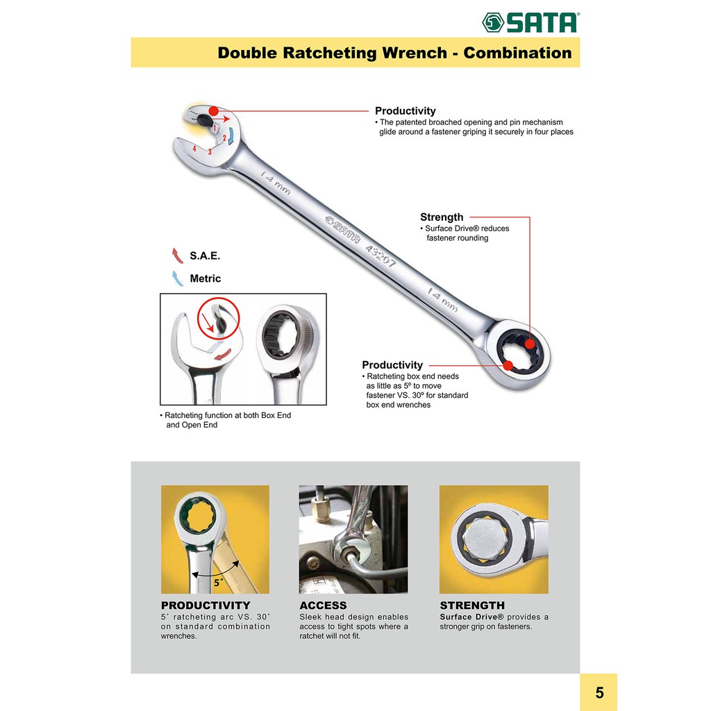 Kunci RIng Pas Ratchet Wrench 18 mm Combination Double 43614 SATA TOOLS