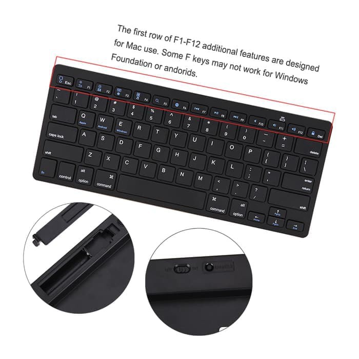 Ultra Slim Bluetooth 3.0 Wireless Keyboard for M4cbook Android-black