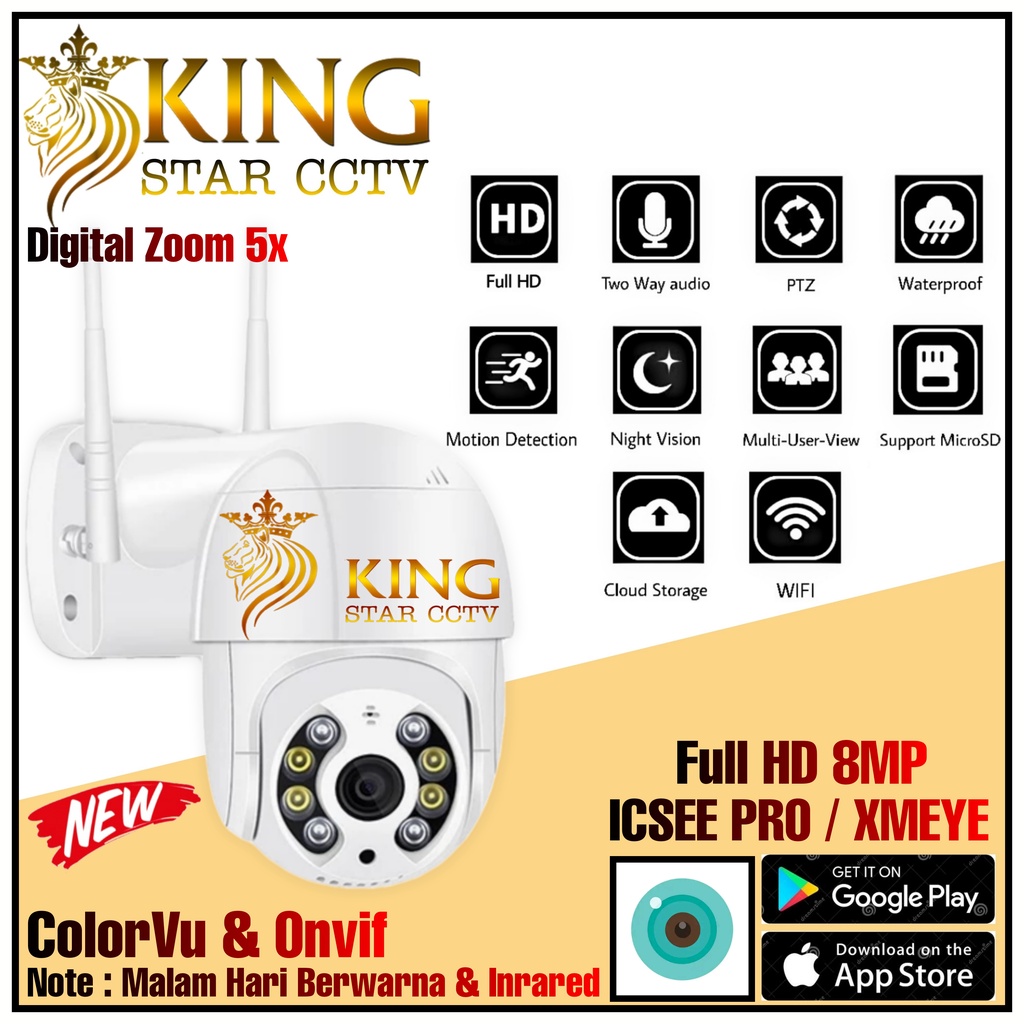 IP Cam CCTV Outdoor 1080P Full HD 8MP Onvif Full HD ICSEE PTZ InfraRed Kamera Wireles ColorVu