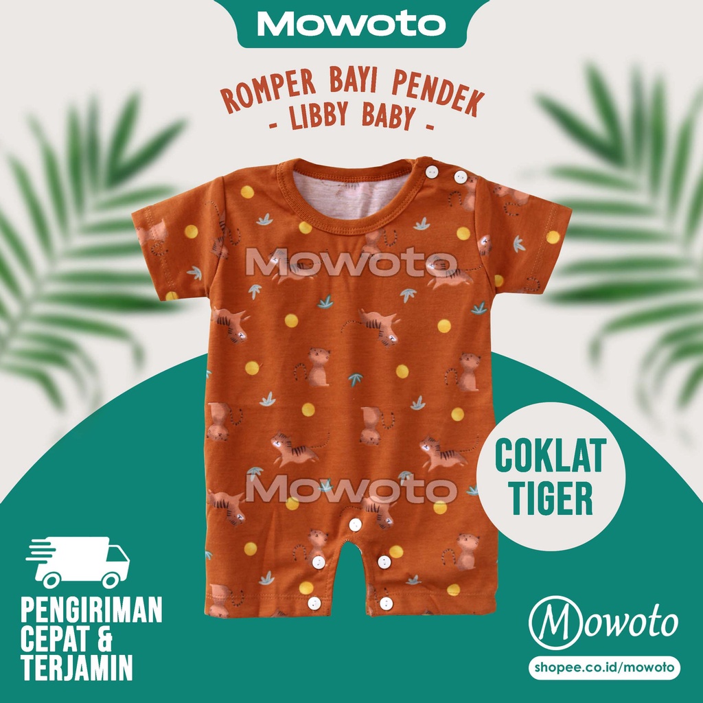 Libby Baby ROMPER PENDEK ISLAND Explorer Terbaru / Jumper Anak Bayi Unisex Newborn Romper Segi Empat - Mowoto-Coklat Tiger NB