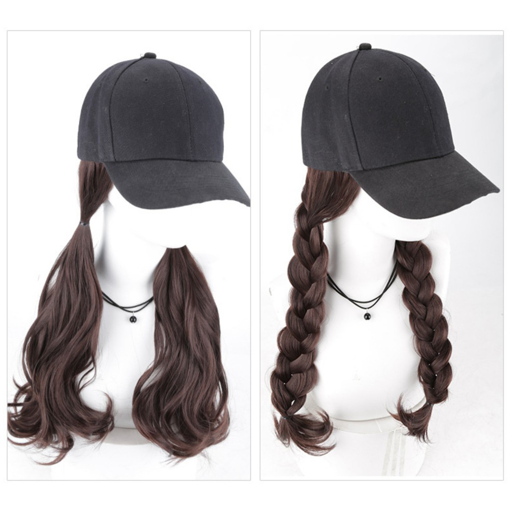 HTQ premium wig topi baseball tebal matte HQ half wig hat rambut palsu hair extension lurus wavy