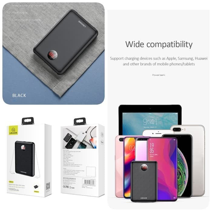 USAMS PB13 Mini Digital Powerbank 10000mAh with Cable