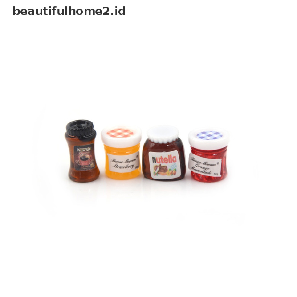 (Beautifulhome2.Id) 4pcs / Set Mainan Miniatur Toples Selai / Kopi Skala 1: 12 Untuk Dekorasi Rumah Boneka