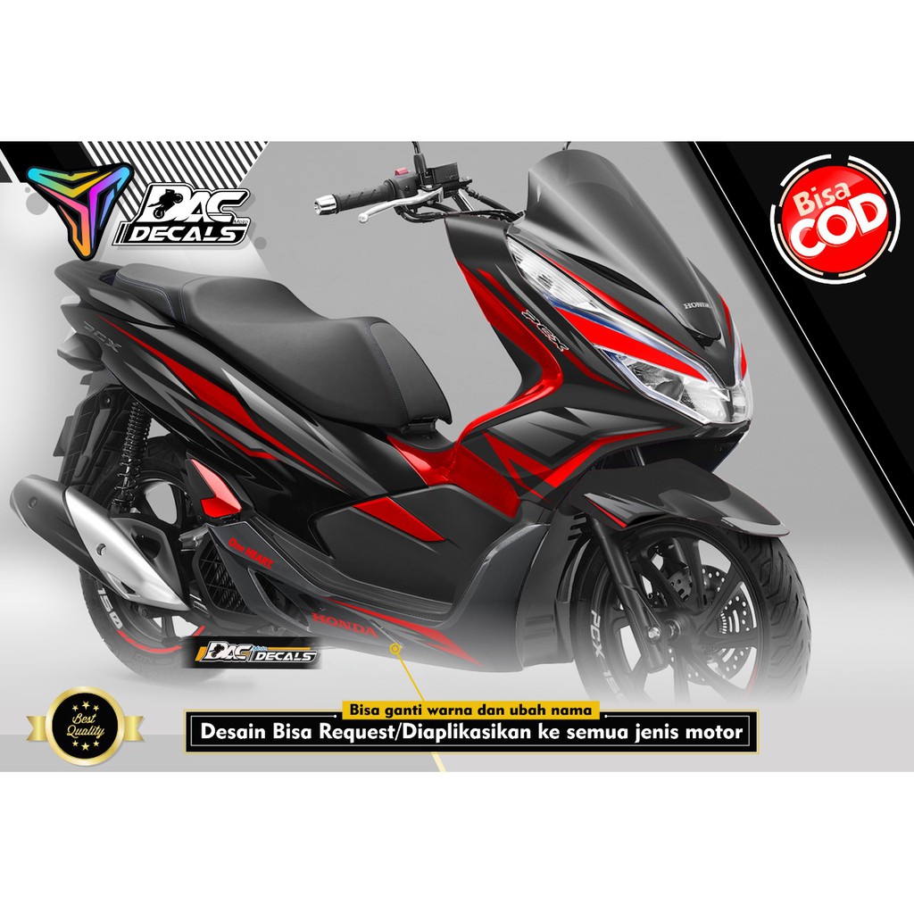 Sticker decal full body Honda PCX Hitam List Merah
