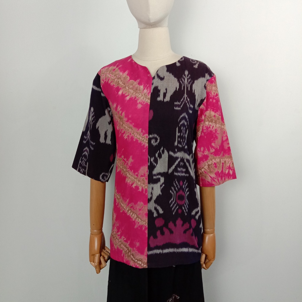 BERLIAN Blus Batik Jumputan Kombinasi Tenun