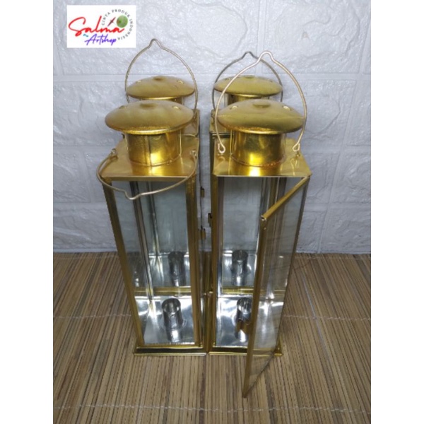 tempat lilin kaca gantung warna gold/lentera lilin kaca antik gold