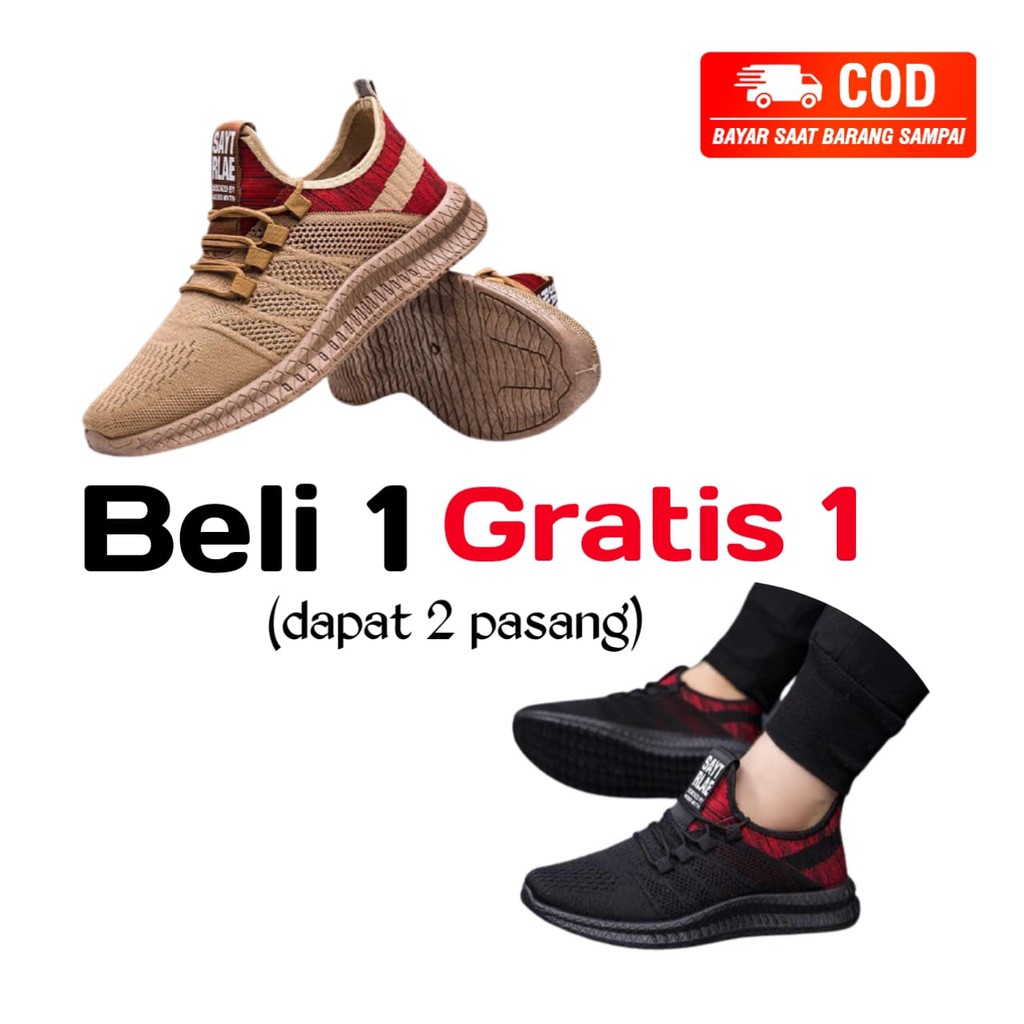 BELI 1 GRATIS 1 SEPATU SNEAKERS PRIA KOREA OLAHRAGA LARI #1897 - Murah