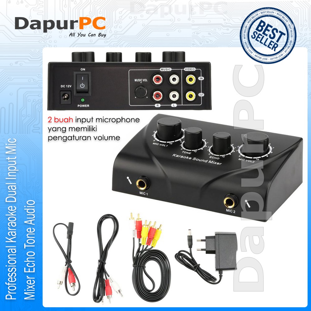 Mixer Professional Karaoke Echo Tone Audio 2 Input Mic