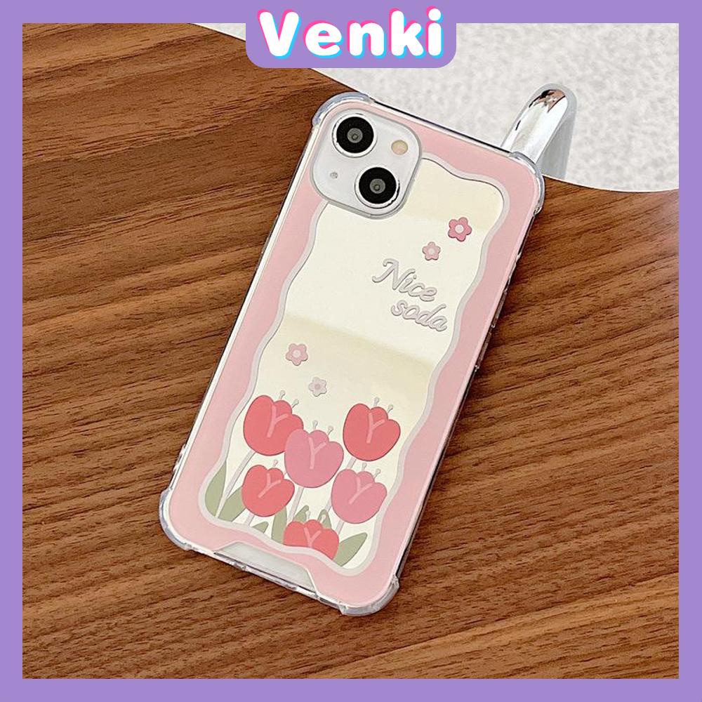 iPhone Case Acrylic HD Mirror Laser Airbag Shockproof Protection Camera Cute Pink Rose Flower Compatible For iPhone 11 iPhone 13 Pro Max iPhone 12 Pro Max iPhone 7 Plus iPhone xr