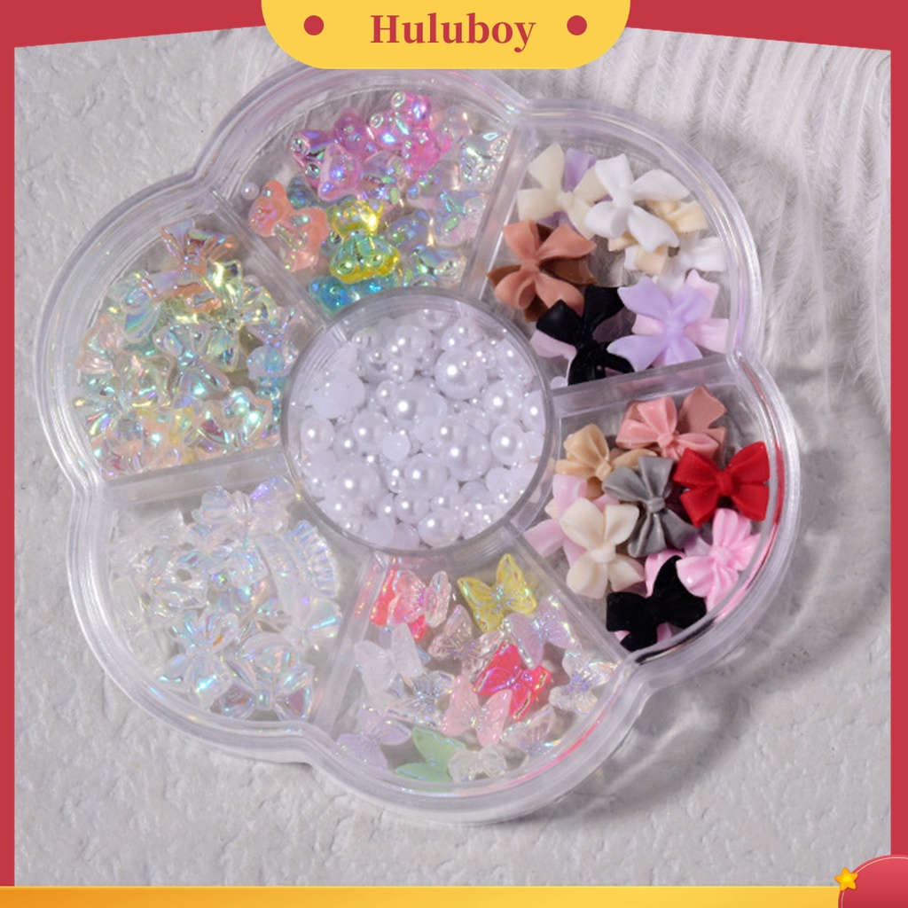Huluboy Huluboy♡ 1 Kotak Perhiasan Berlian Imitasi Bentuk Pita Beruang Mutiara Untuk Dekorasi Nail Art