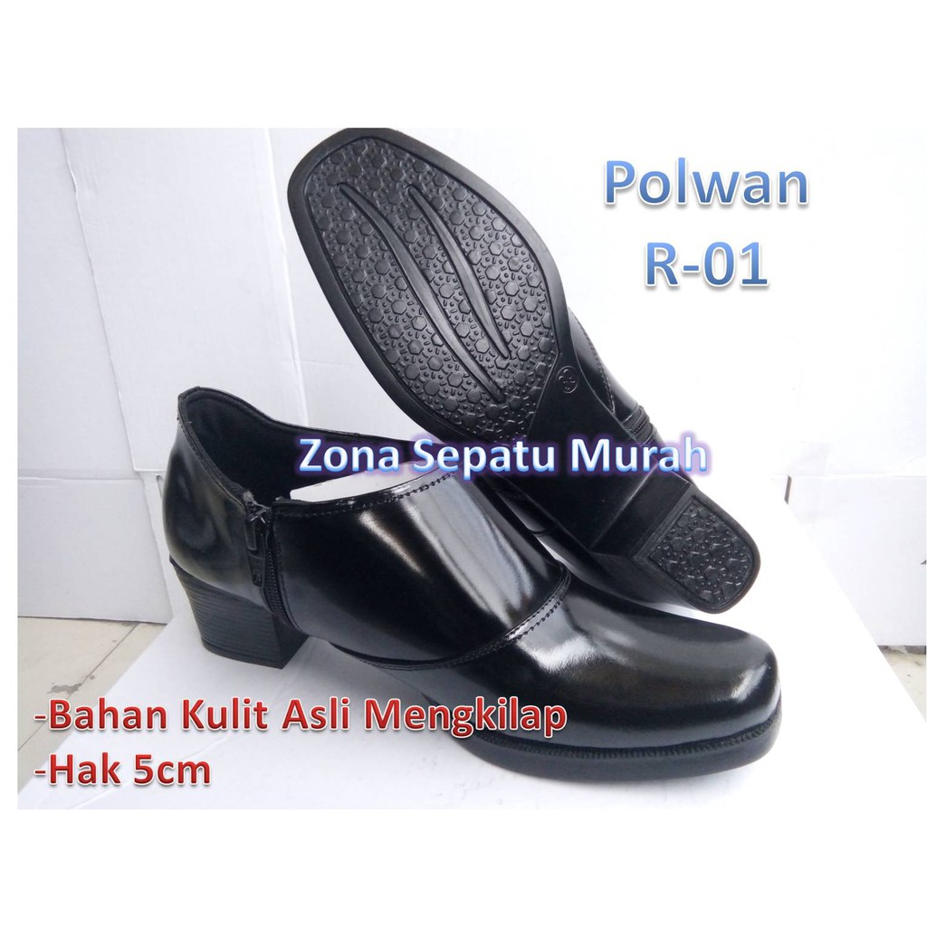 Sepatu PDH Kulit Mengkilap seri Polwan.R-01| Standar TNI-Polri | New Model | Kulit Asli