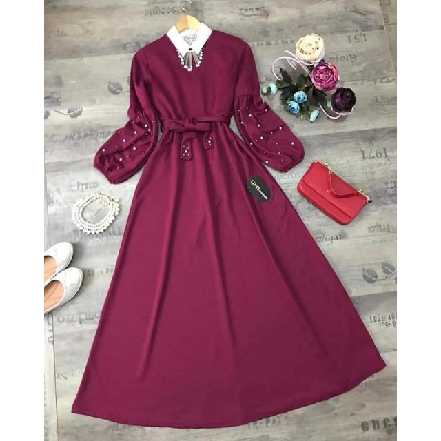 GAMIS SATIN ROBERTO CAVALLI LENGAN BALON MUTIARA