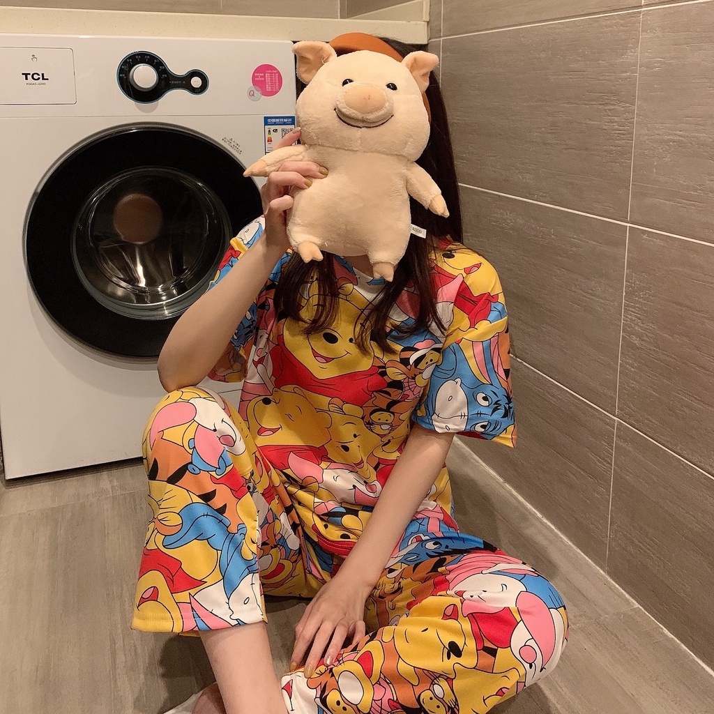 Baju tidur Import PREMIUM wanita setelan Piyama Motif lucu karater kartun//Polyester//BJ PDK-BJ-PDK-808