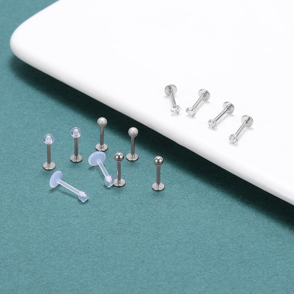 12 / 16pcs / Set Anting Tindik Labret Kristal 16g Bahan Stainless Steel Untuk Telinga Bibir Monroe