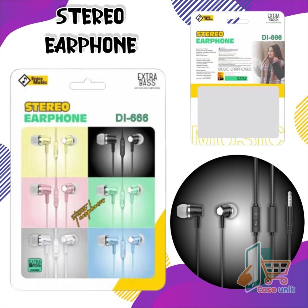 EARPHONE HEADSET HF HEADSFREE MACARON PISTON SUPER BASS DI666 FOR OPPO SAMSUNG VIVO XIAOMI INFINIX REALME CS4234