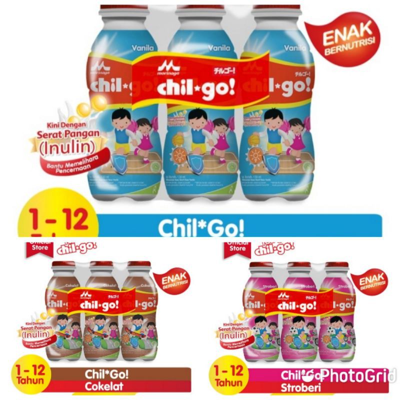 susu UHT morinaga chil go 130ml isi 6 botol ( vanila, strawberry, coklat)