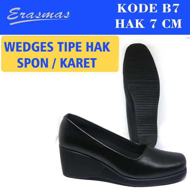 Sepatu Wedges Persit Bhayangkari Hak Karet 7 Cm B7 Erasmas Sepatu Kerja Wanita Sepatu Wedges Hitam