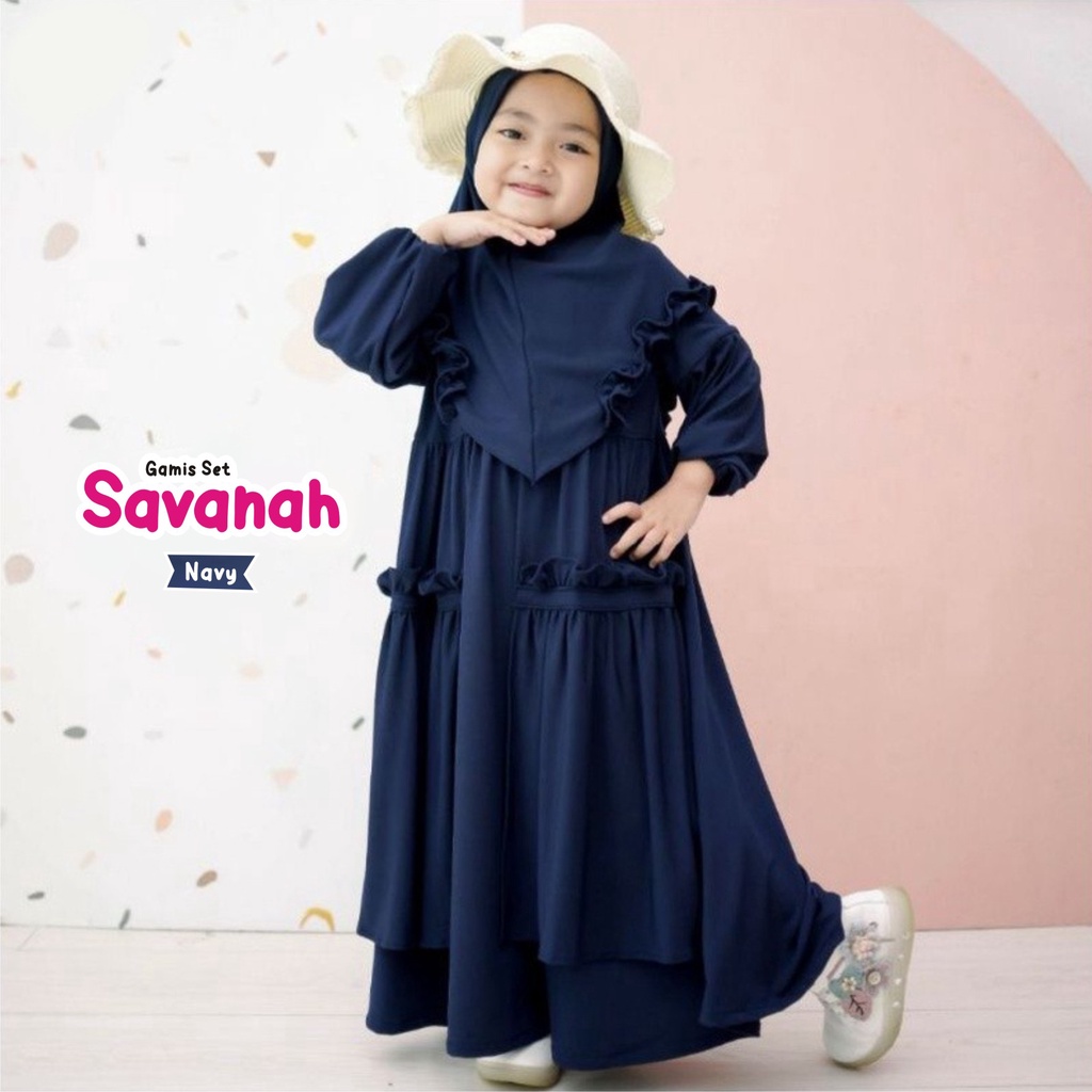 Gamis set Savanah Gamis Dan Hijab Terbaru Bahan Jersey Premium Usia 3-5 Tahun / Gamis Anak Murah Berkualitas Terbaik / Bisa Bayar Ditempat COD