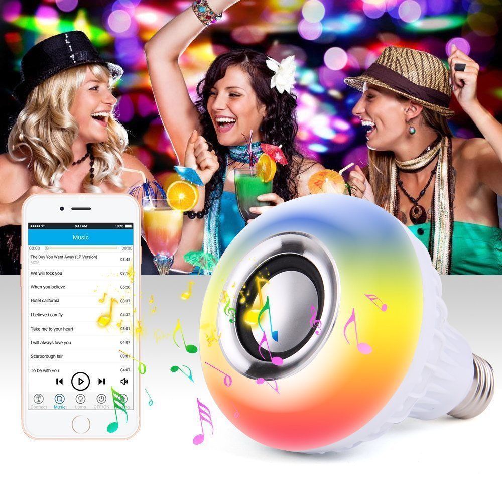 Bohlam LED RGB Plus Speaker bluetooth Plus Remote, 12W 220V , Lampu Kamar, Lampu Tidur, lampu hias pintar HP smartphone aksesoris 12W RGBW E27 Music RGB Color Changing Light Bulb Bluetooth Speaker Multicolor Decorative Bulb with Remote Control for Party