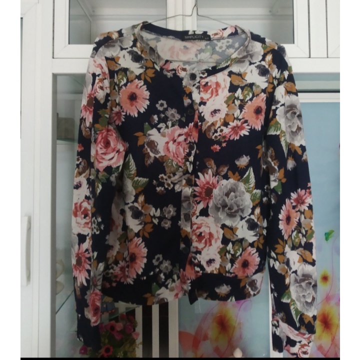 atasan wanita baju blouse crop motif bunga preloved