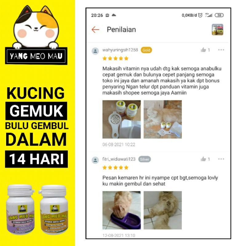 vitamin kucing / gemuk dan bulu / penambah nafsu makan /bulu rontok / bulu gembul