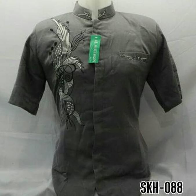 Baju Muslim Pria Baju Koko Jasko Jas Koko Abu Lengan Pendek SKH 088 - Abu -abu Tua, M