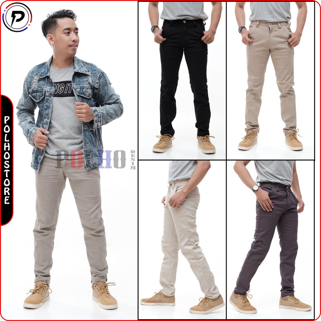 CELANA CHINO Panjang pria Slimfit KERJAHARIAN Santai Casual Formal Hitam Abu Cream Mocca Size 27-38