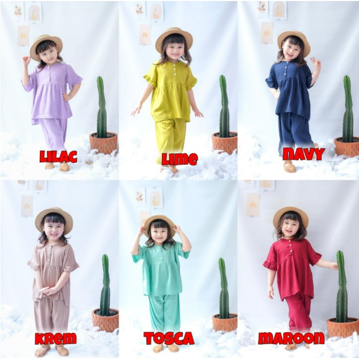 Setelan Anak Rayon Polos Smilee Yola Mix Warna size 1-5Tahun CBKS S23