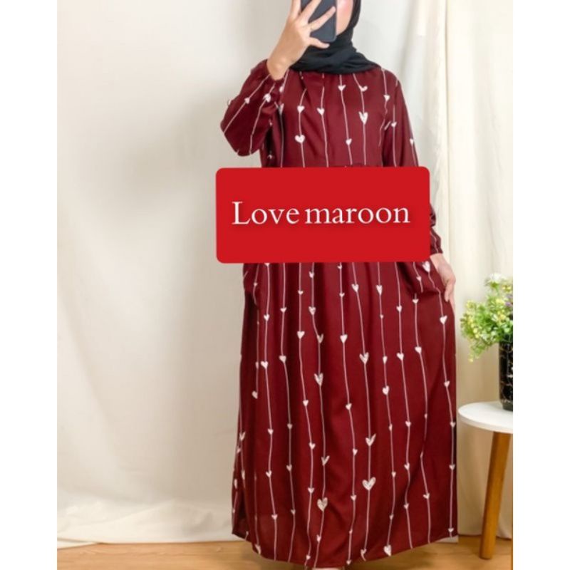 daster long lengan panjang LD 120 PB 130 bawah mata kaki, daster panjang viral kekinian, daster rayon busui terlaris ARBANI COLECTION-ORINA(LOVE MARUN )