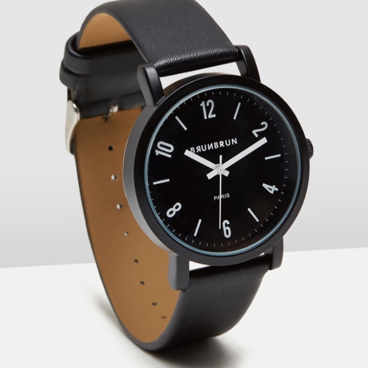 BrunBrun Jam Tangan NATHAN Black Strap Kulit