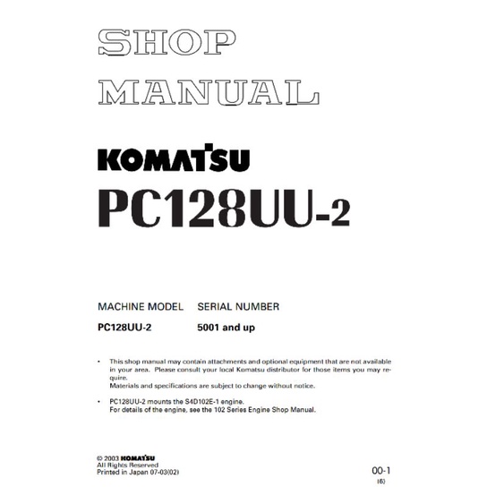 

shop manual excavator komatsu PC128-2